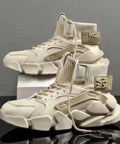 Summer Autumn New High-top Beige Men's Jogging Sneakers Chunky Walking Shoes Heighten Fashion Casual Plus Size Outdoor Footwear